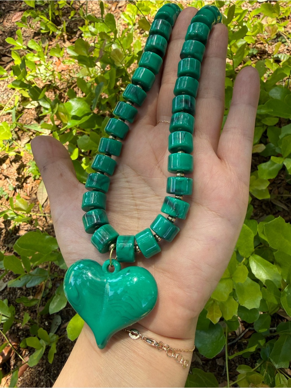 Green Heart Bead Choker Necklace Summer Gift - Picture 7 of 8